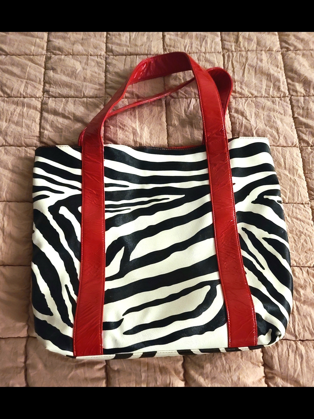 Red Strap Zebra Print Tote Bag - Unbranded